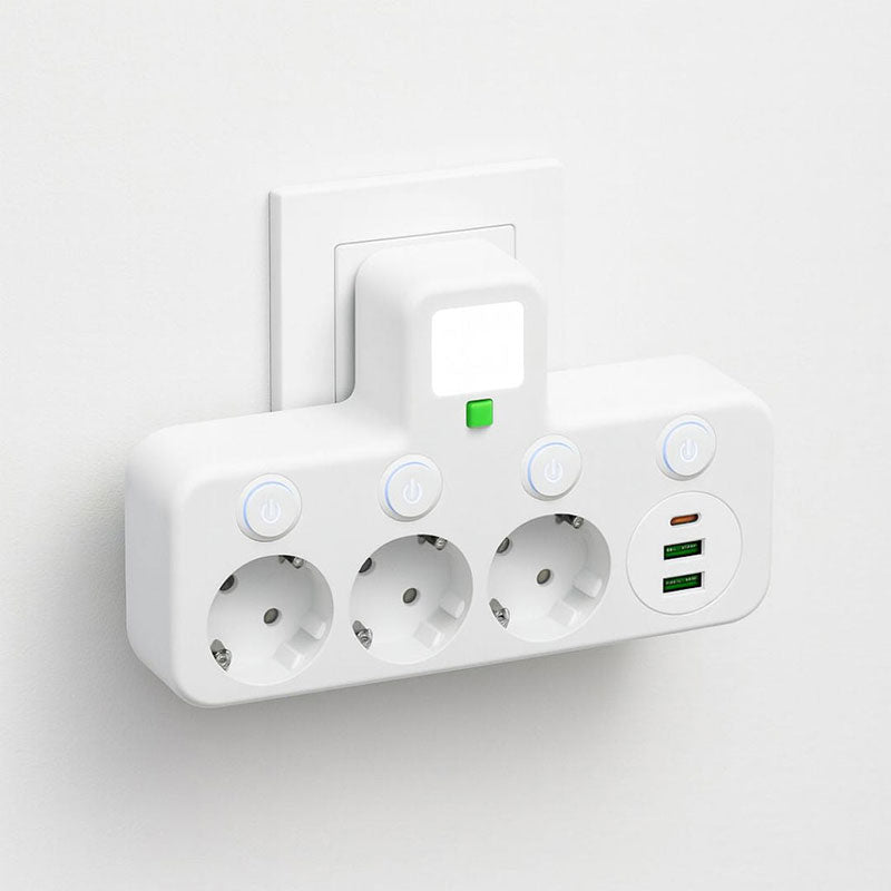 PowerGrid 3-fach Steckdosenleiste mit USB & Schalter – Überspannungsschutz Mehrfachstecker für Büro & Zuhause