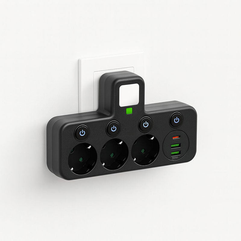PowerGrid 3-fach Steckdosenleiste mit USB & Schalter – Überspannungsschutz Mehrfachstecker für Büro & Zuhause