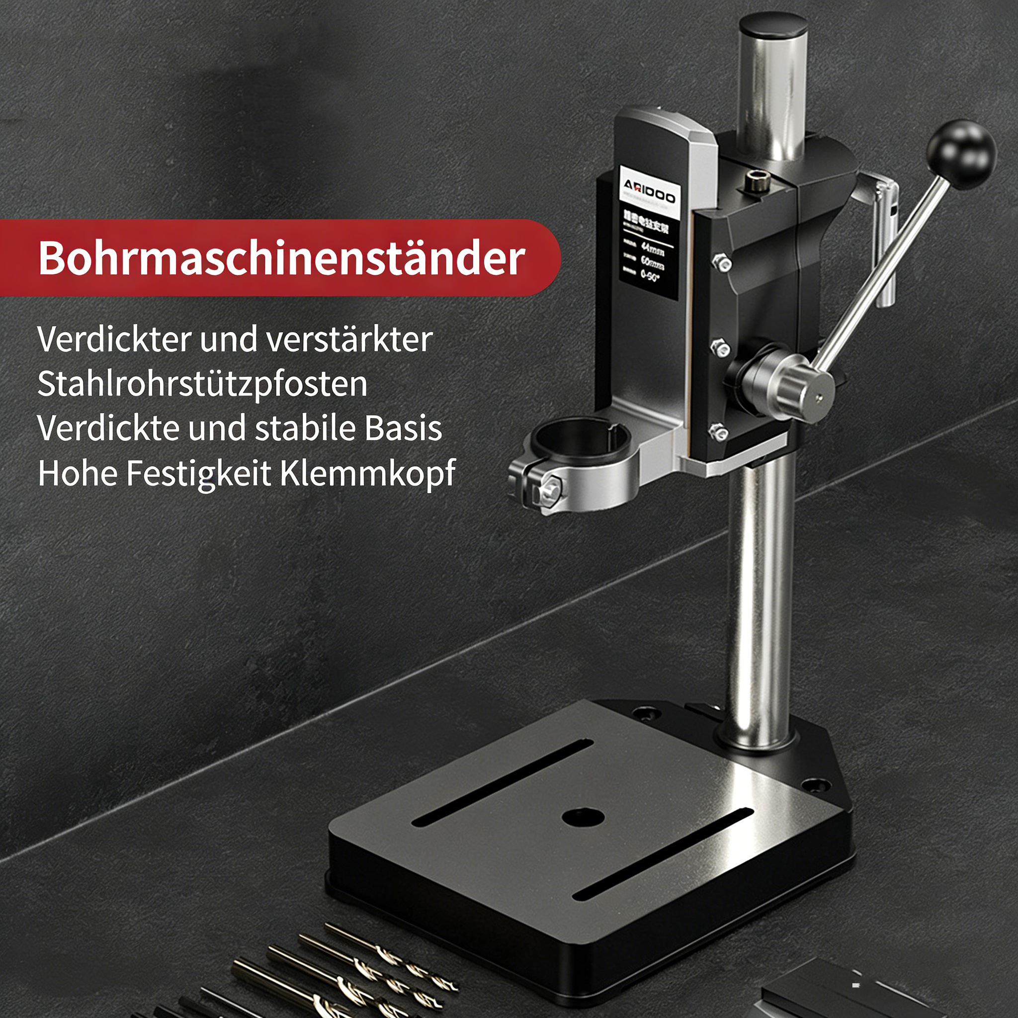 Profi Bohrständer für Handbohrmaschinen – Hochpräziser Bohrmaschinenständer mit Gusseisen-Basis – Stabiler Bohrtisch für exaktes Bohren in Holz & Metall