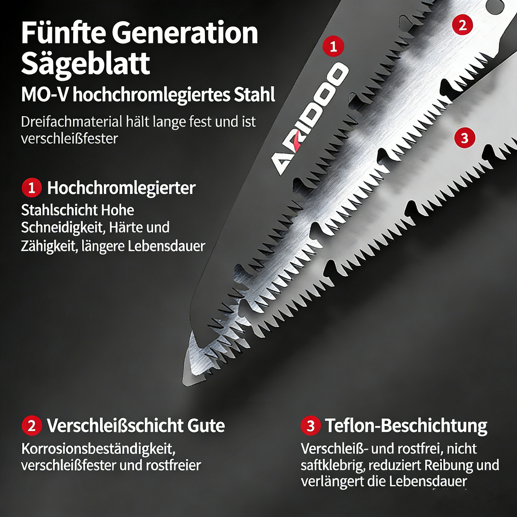 Profi Klappsäge für Garten & Outdoor – Handsäge aus rostfreiem legiertem Stahl – Klappbare Astsäge für Frisch- & Trockenholz sowie Holzarbeiten