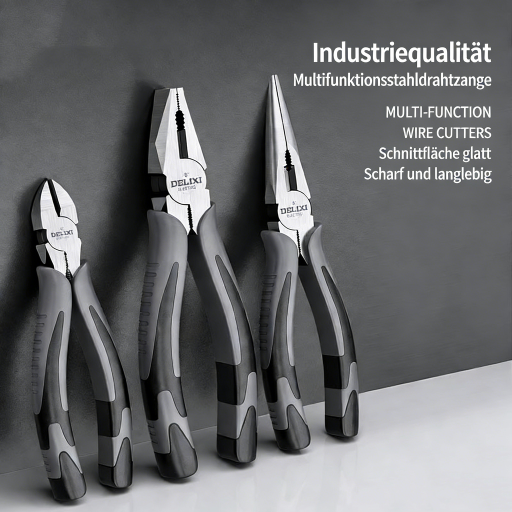 Profi Kombizange, Seitenschneider & Spitzzange Set – Cr-V Stahl Multitool – Elektriker Zangensatz mit Drahtschneider