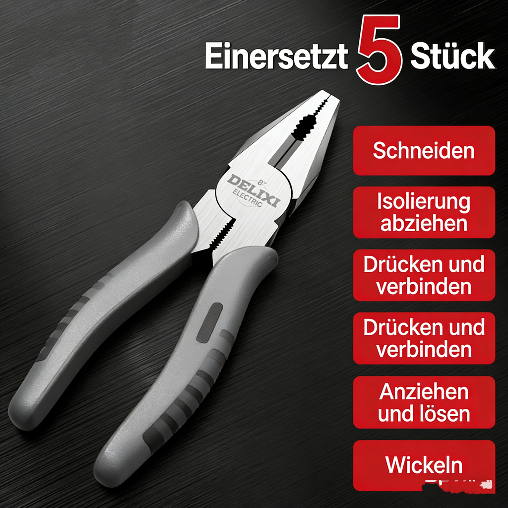 Profi Kombizange, Seitenschneider & Spitzzange Set – Cr-V Stahl Multitool – Elektriker Zangensatz mit Drahtschneider