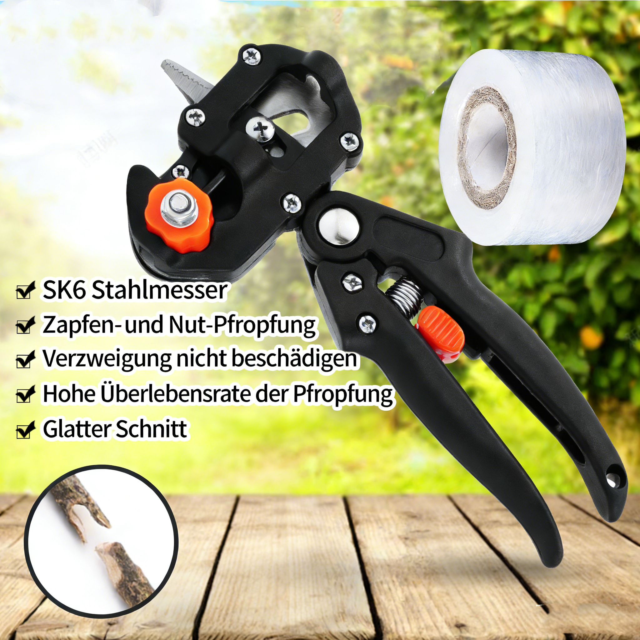 Profi Veredelungszange Set für Obstbäume – 2-in-1 Pfropfwerkzeug & Gartenschere – Komplette Veredelungsgarnitur für Stecklinge & Okulation
