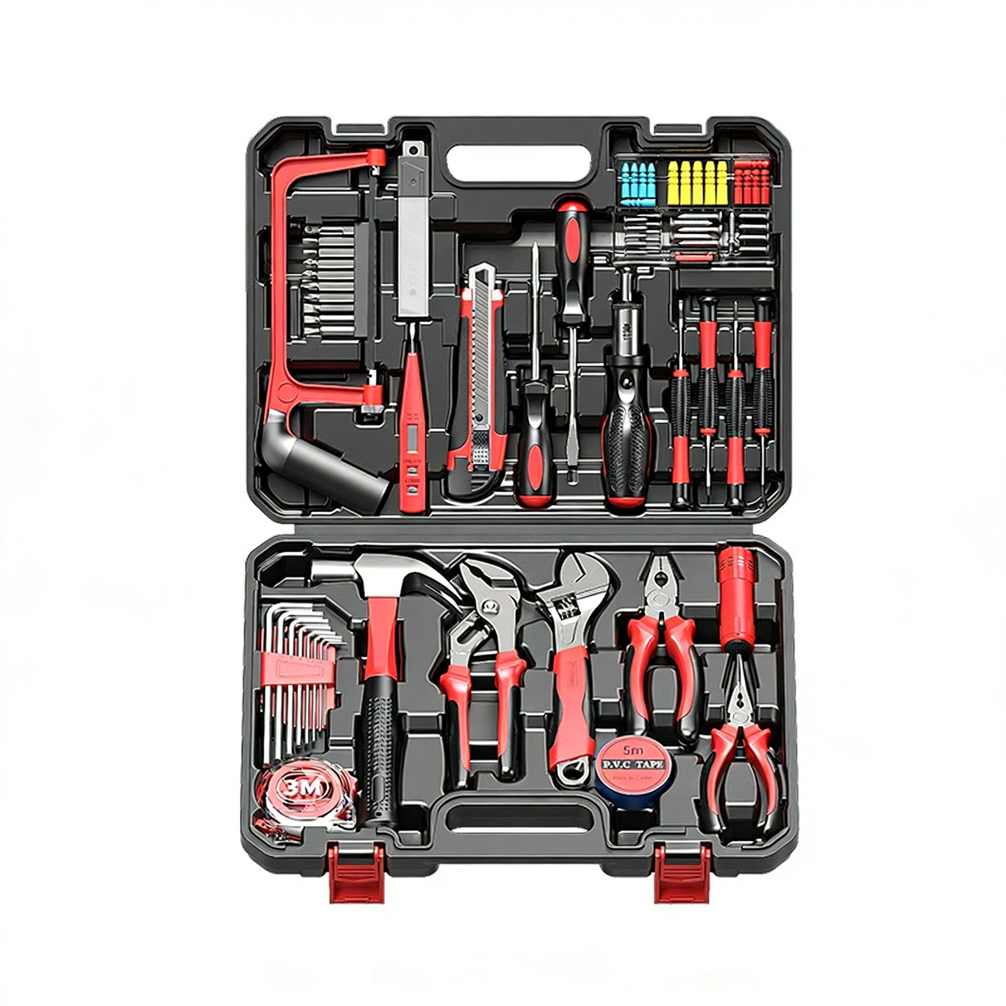 102-teiliges Set Profi Werkzeugkoffer Bestückt – Mehrteiliges Werkzeugset für Haushalt & Heimwerker – Inkl. Schraubendreher, Gabelschlüssel & Zangen – Multifunktionaler Werkzeugkasten