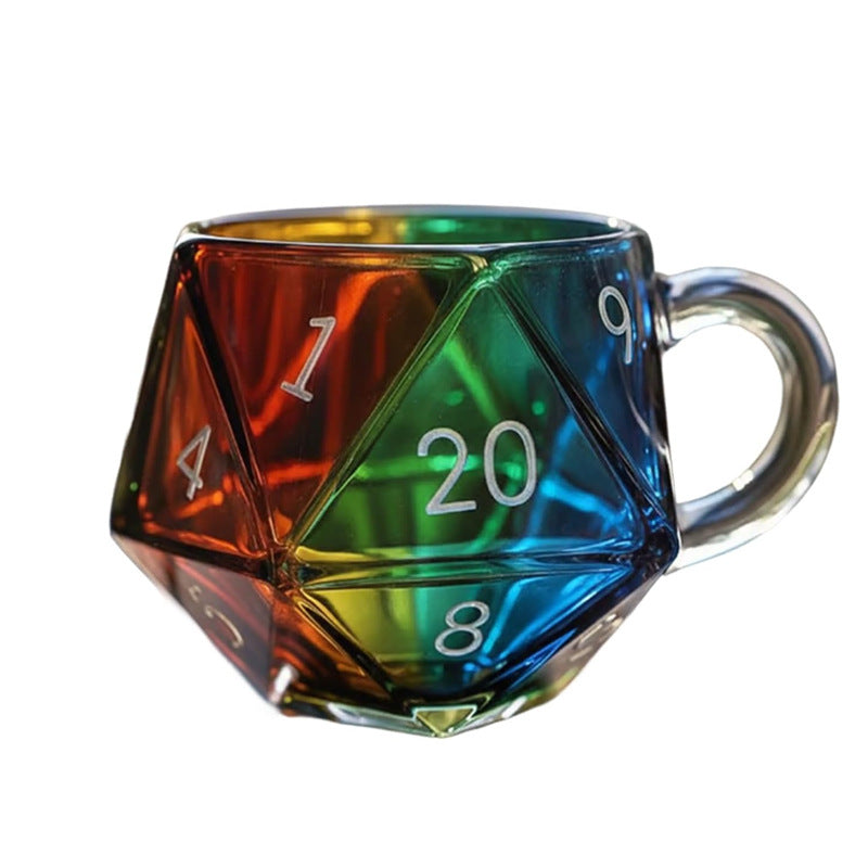 Regenbogen Glasbecher D20 Mehrseitiger Würfel Kaffeebecher mit Henkel Kreativer Becher Geschenkidee