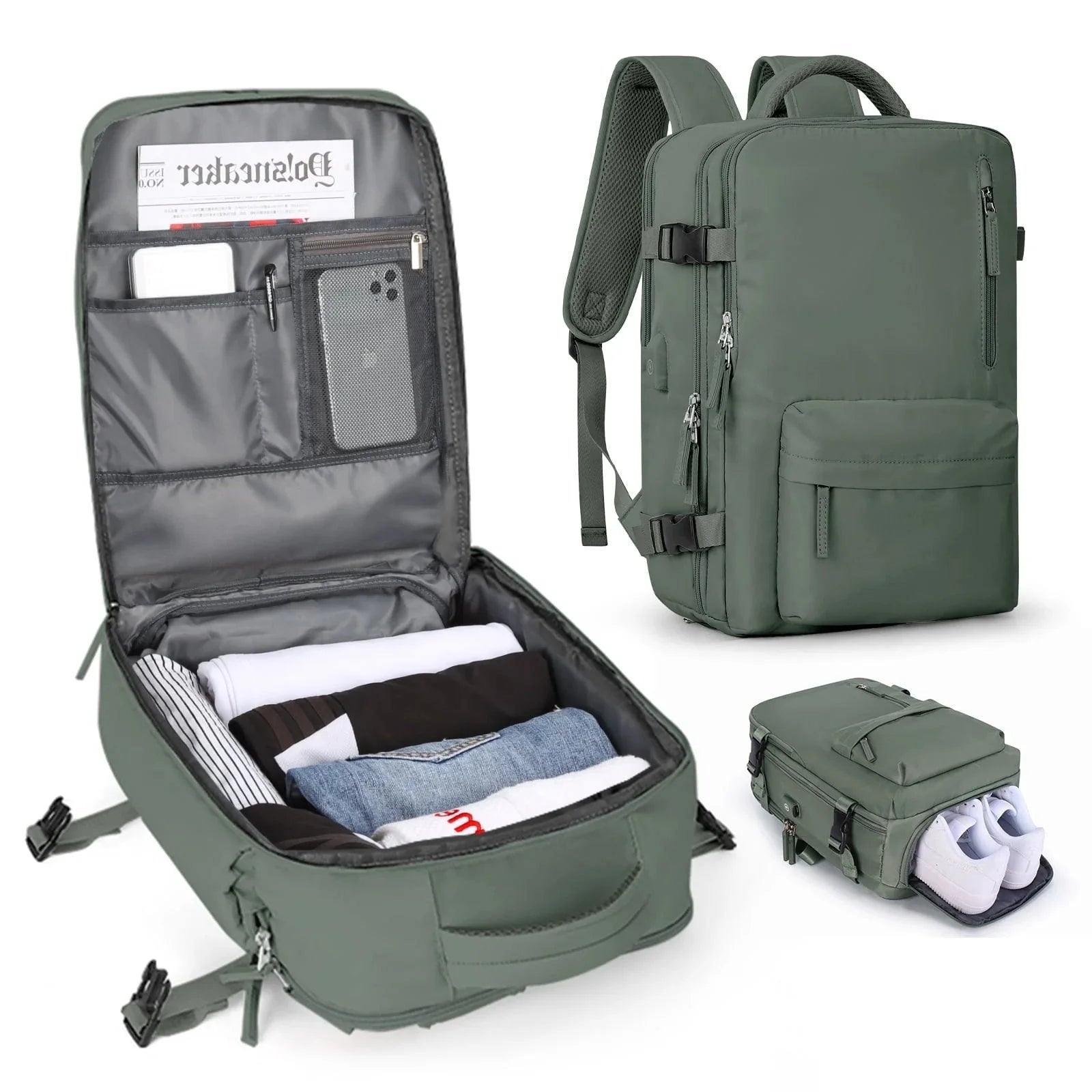 Travelliva 35L Reiserucksack Damen Handgepäck – Wasserdicht mit Schuhfach & Laptopfach – Anti-Diebstahl Rucksack
