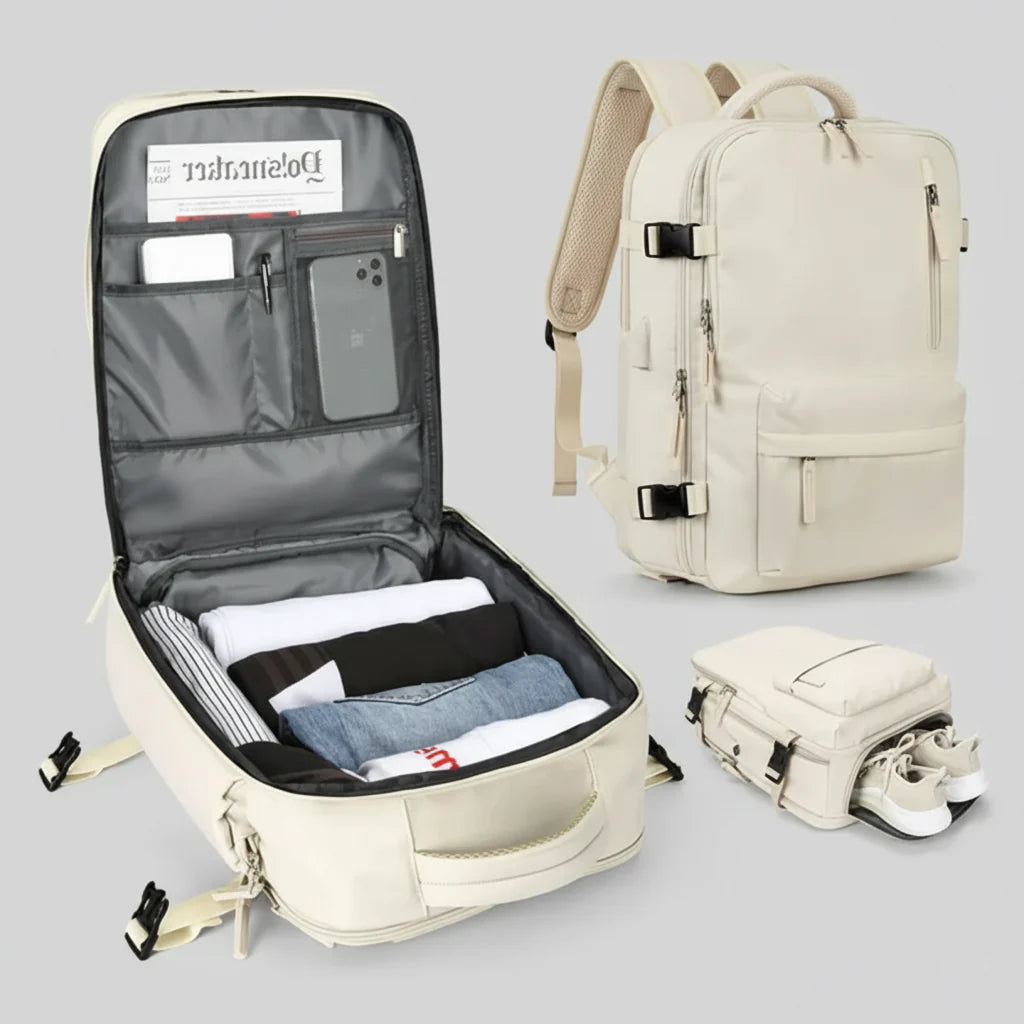 Travelliva 35L Reiserucksack Damen Handgepäck – Wasserdicht mit Schuhfach & Laptopfach – Anti-Diebstahl Rucksack