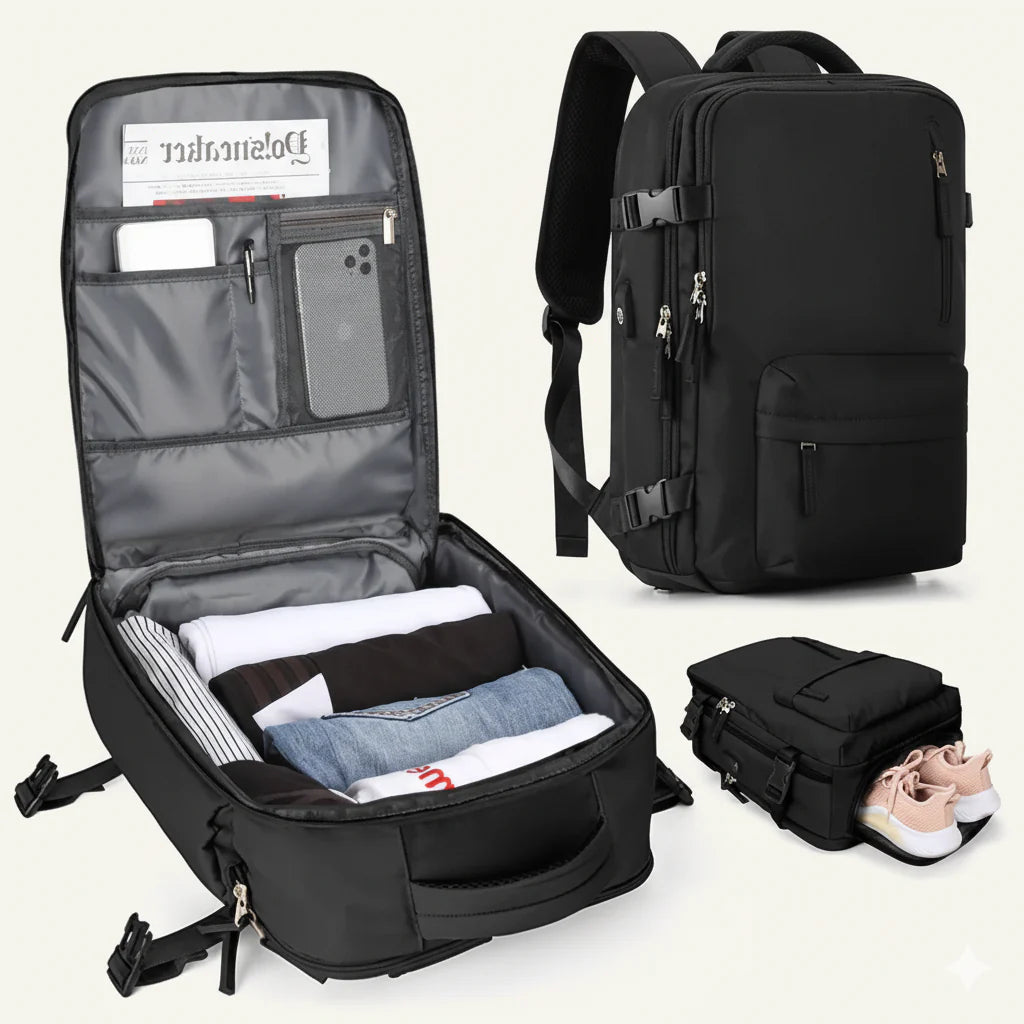Travelliva 35L Reiserucksack Damen Handgepäck – Wasserdicht mit Schuhfach & Laptopfach – Anti-Diebstahl Rucksack