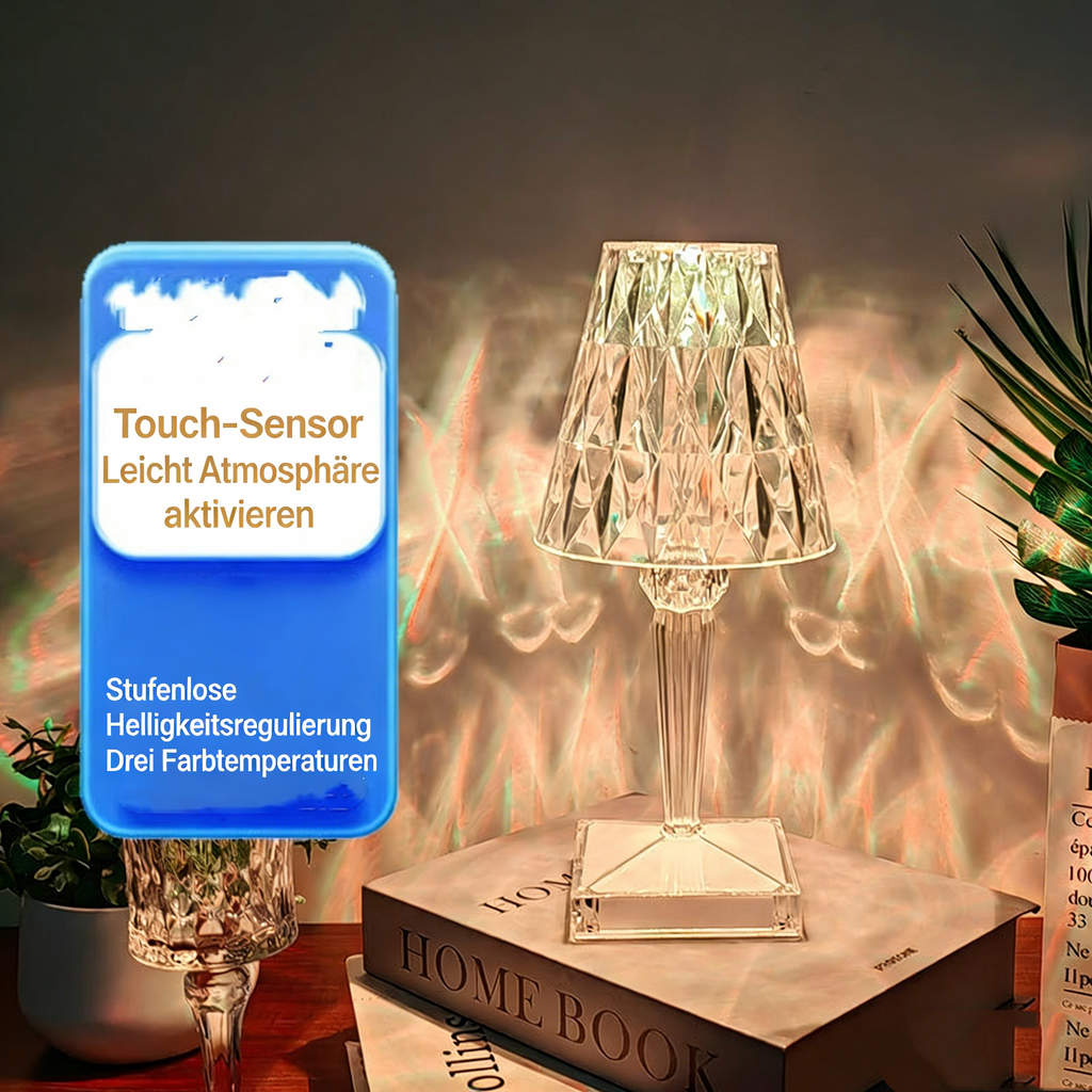 RGB Kristall Tischlampe mit Diamantschliff – 16 Farben Dimmbare Nachttischlampe mit Touch & Fernbedienung – Wiederaufladbare LED Projektionslampe für Romantische Deko