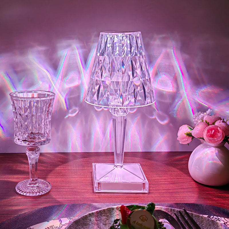 RGB Kristall Tischlampe mit Diamantschliff – 16 Farben Dimmbare Nachttischlampe mit Touch & Fernbedienung – Wiederaufladbare LED Projektionslampe für Romantische Deko