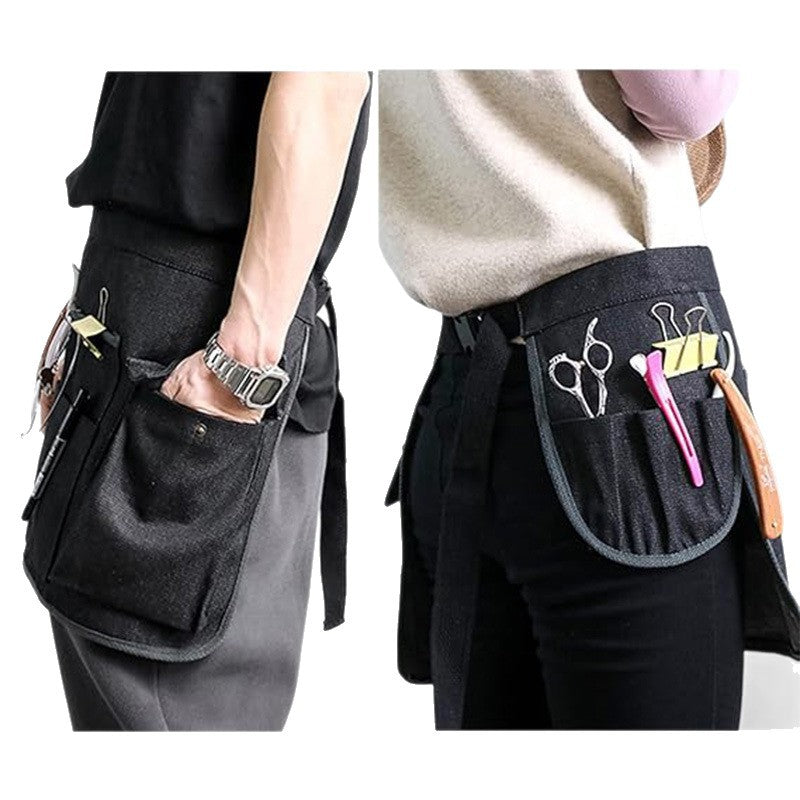 Robuste Werkzeug-Gürteltasche für den Garten – Kurze Halbschürze aus Canvas – Multifunktions-Hüfttasche mit vielen Taschen – Schwarz