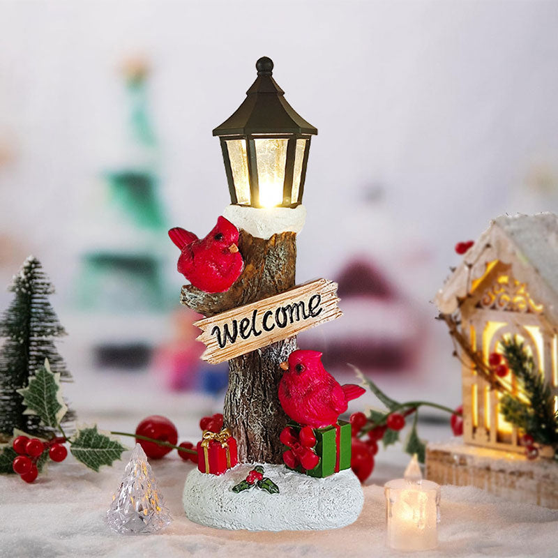 Rote Weihnachts Rotvogel Baumstamm Lampe LED Leuchtende Harz Garten Deko Weihnachtsbeleuchtung