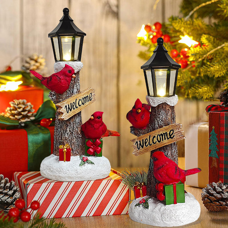 Rote Weihnachts Rotvogel Baumstamm Lampe LED Leuchtende Harz Garten Deko Weihnachtsbeleuchtung