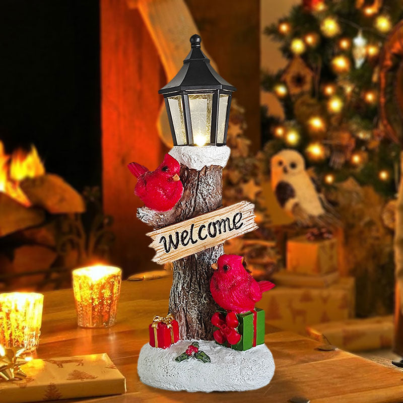 Rote Weihnachts Rotvogel Baumstamm Lampe LED Leuchtende Harz Garten Deko Weihnachtsbeleuchtung