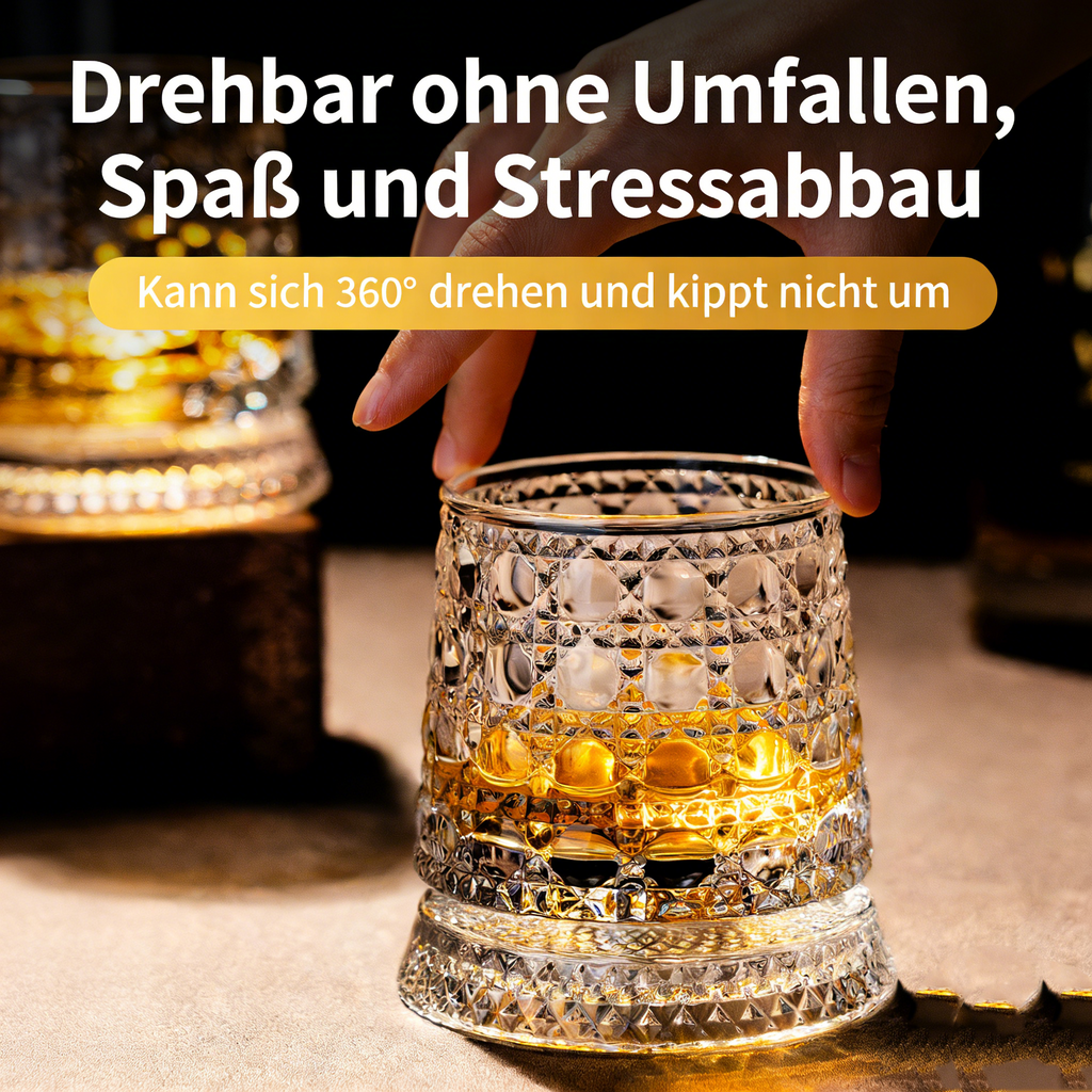 Rotierendes Whiskyglas aus Kristallglas – Anti-Stress Whiskeybecher – Kreisel-Glas für Scotch & Bourbon – Edles Design für Hausbar & Herrenzimmer – Ideales Männergeschenk