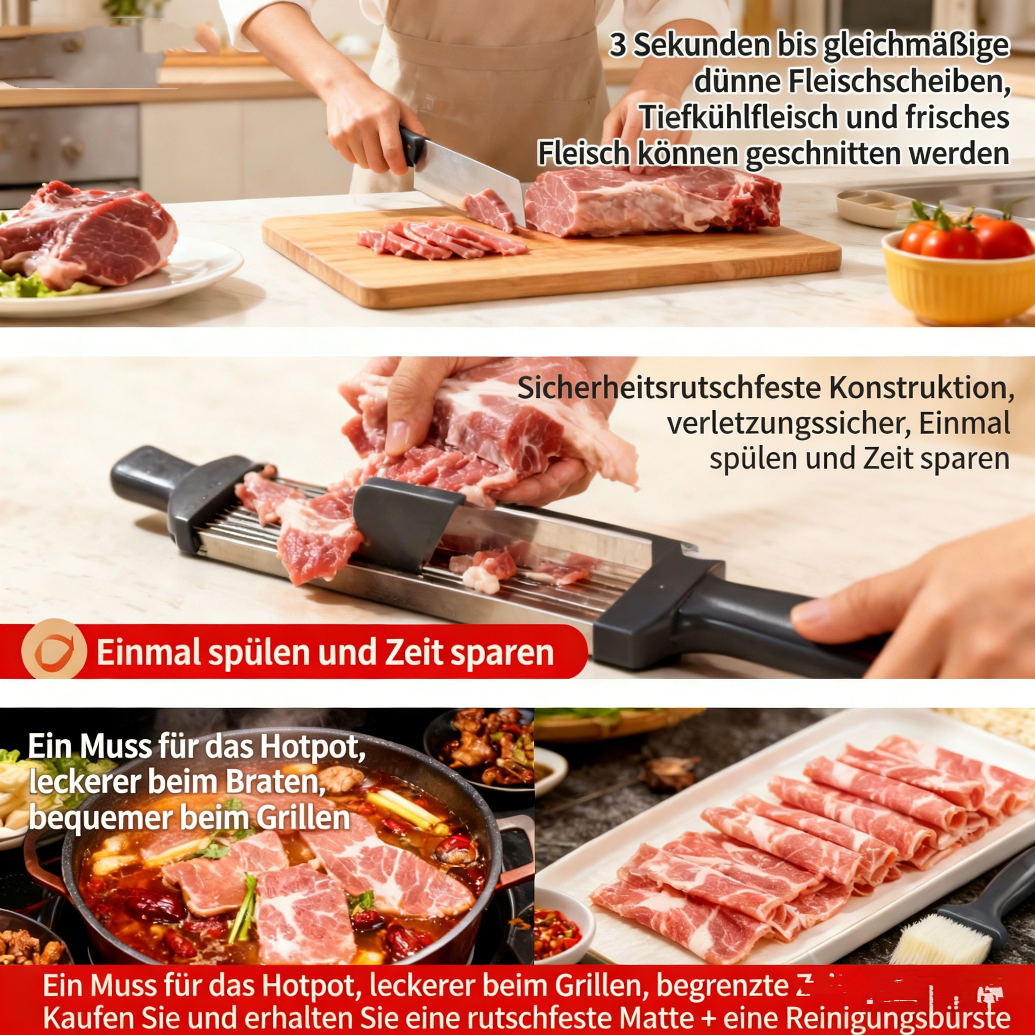 Schneller Edelstahl-Fleisch- & Gemüseschneider – Multifunktional für Streifen, Würfel & Scheiben