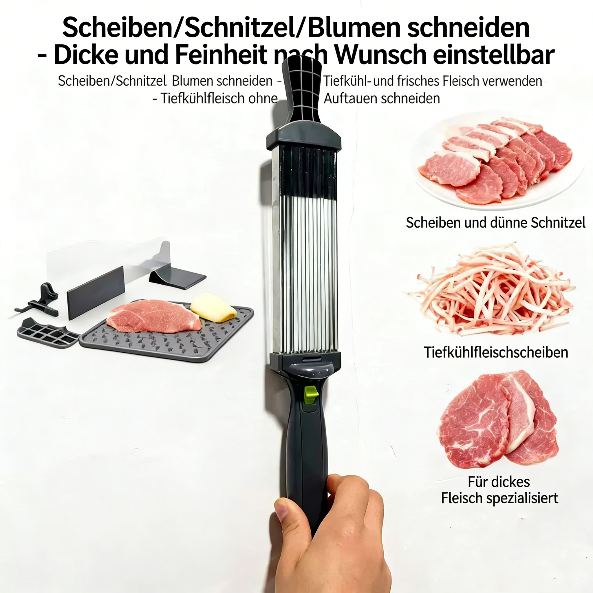 Schneller Edelstahl-Fleisch- & Gemüseschneider – Multifunktional für Streifen, Würfel & Scheiben