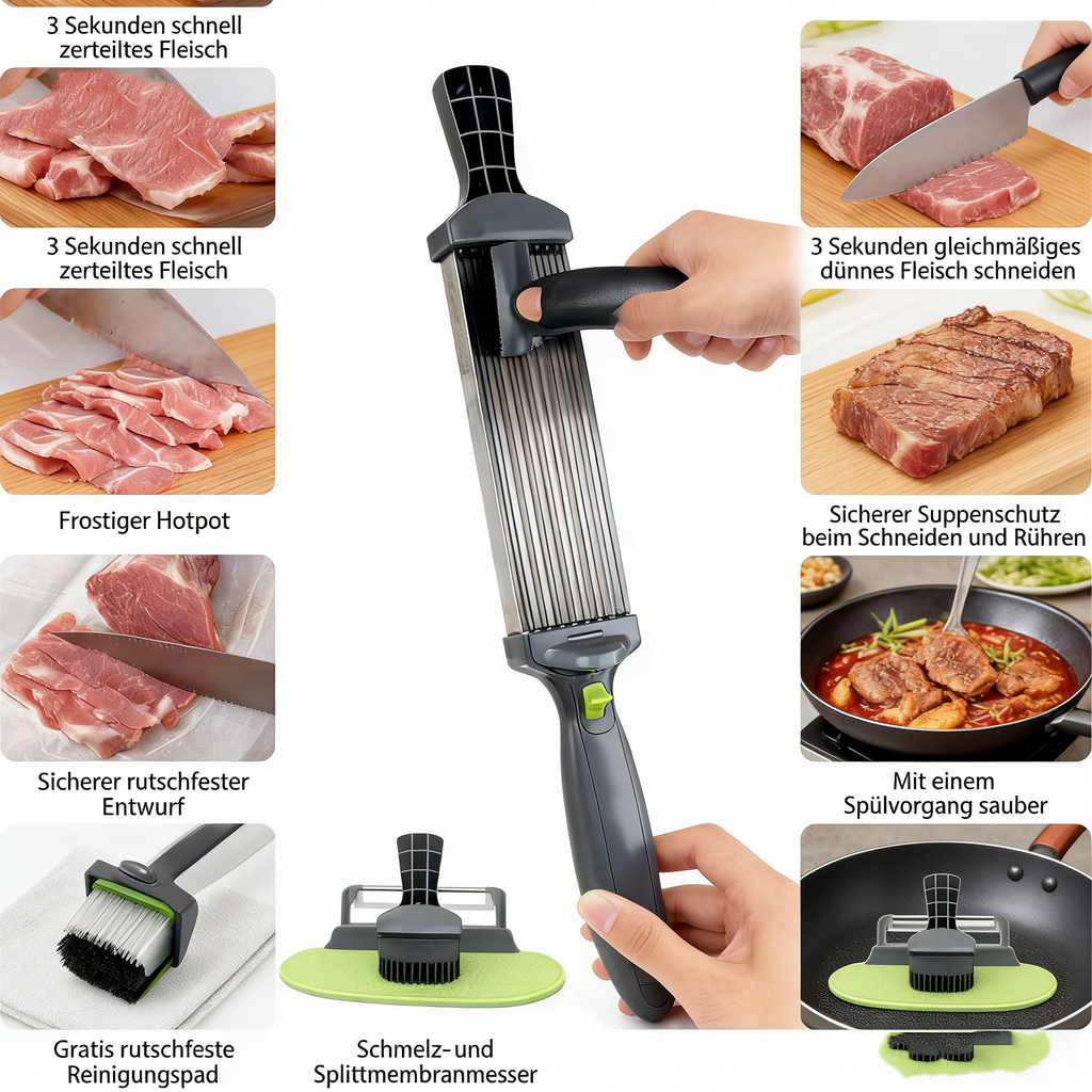 Schneller Edelstahl-Fleisch- & Gemüseschneider – Multifunktional für Streifen, Würfel & Scheiben