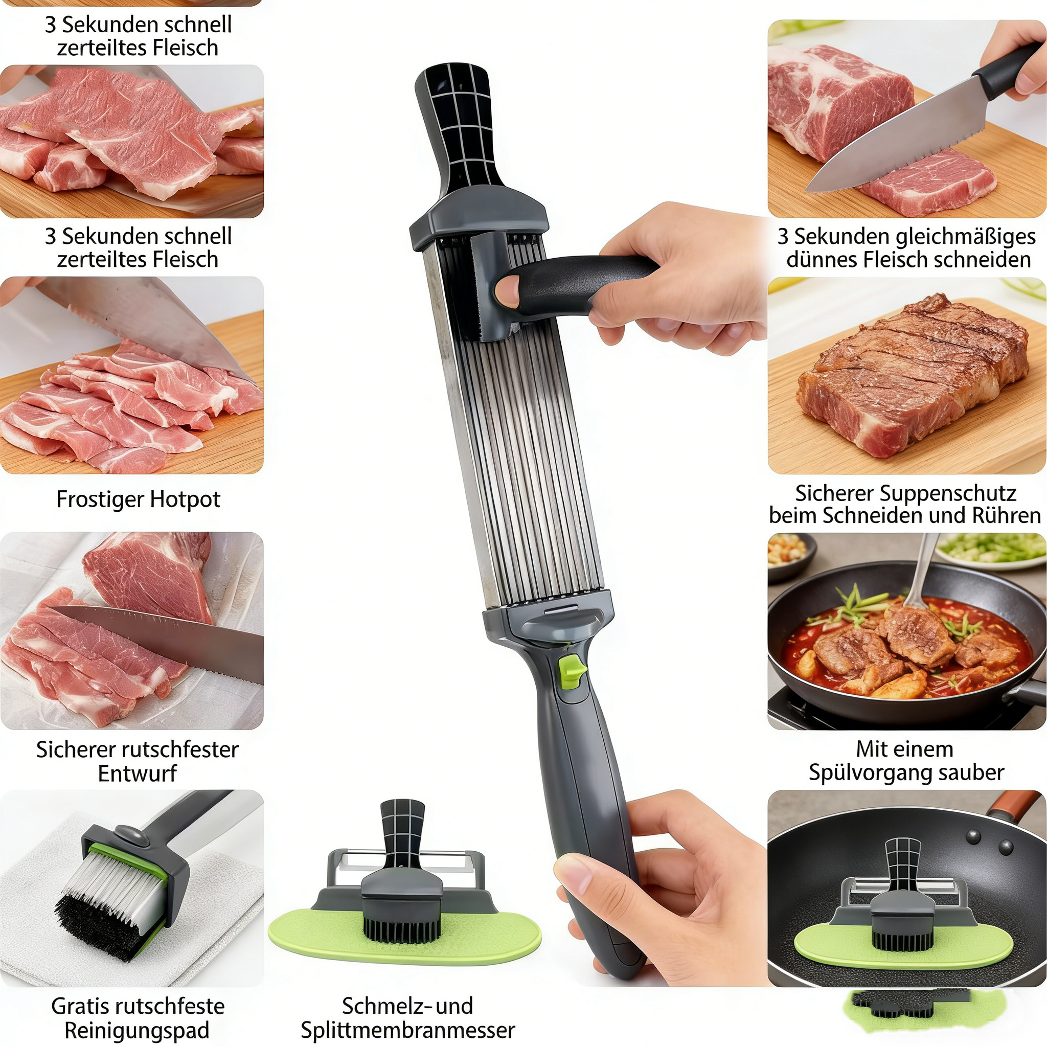 Schneller Edelstahl-Fleisch- & Gemüseschneider – Multifunktional für Streifen, Würfel & Scheiben