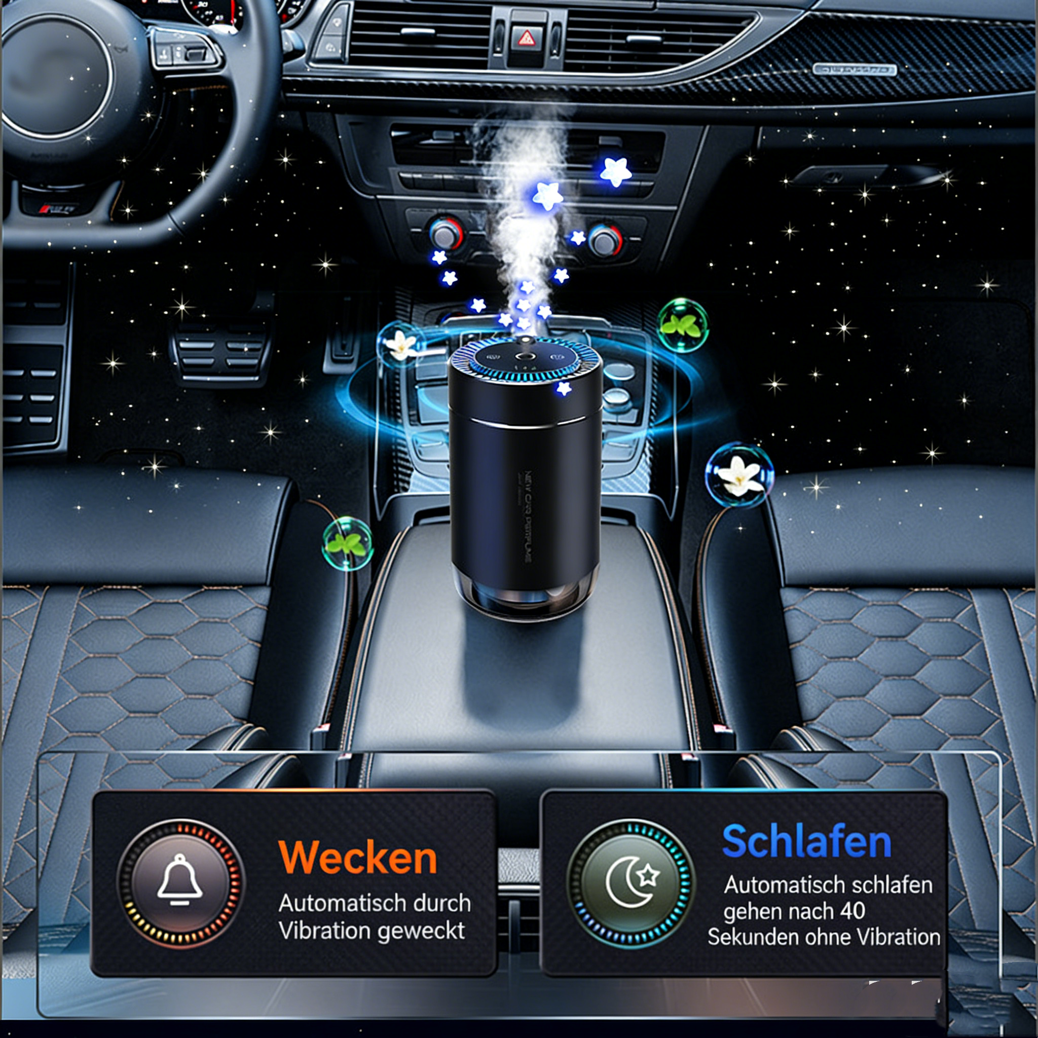 Smart Automatischer Auto Aromadiffusor – Hochwertiges Parfüm-Set mit Sternenhimmel-Projektion – Luftbefeuchter zur Geruchsentfernung – Lang anhaltender Duft