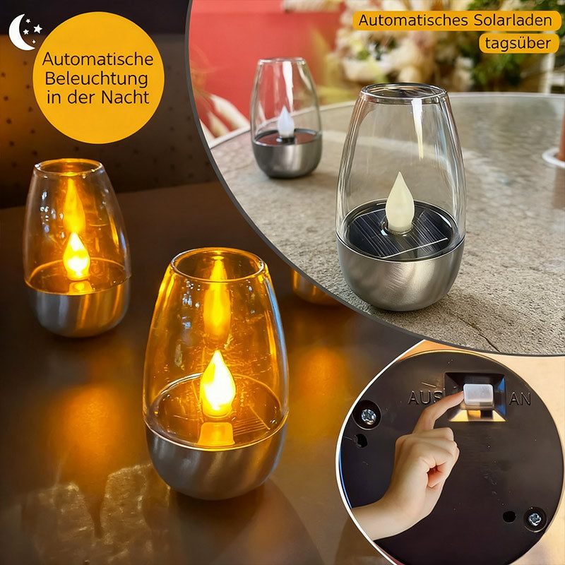 Solar Kerzen-Weinglas Lampe – Wasserdichte LED Gartenleuchte für Terrasse, Rasen & Außenbereich