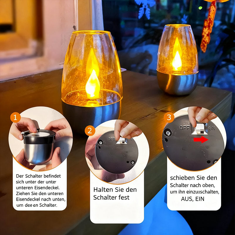 Solar Kerzen-Weinglas Lampe – Wasserdichte LED Gartenleuchte für Terrasse, Rasen & Außenbereich