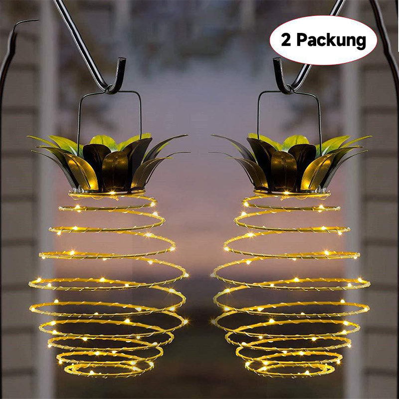 Solar LED Ananas Laterne – Outdoor Wasserdichte Garten Hängelampe mit Metallrahmen & Kupferdraht Lichterkette