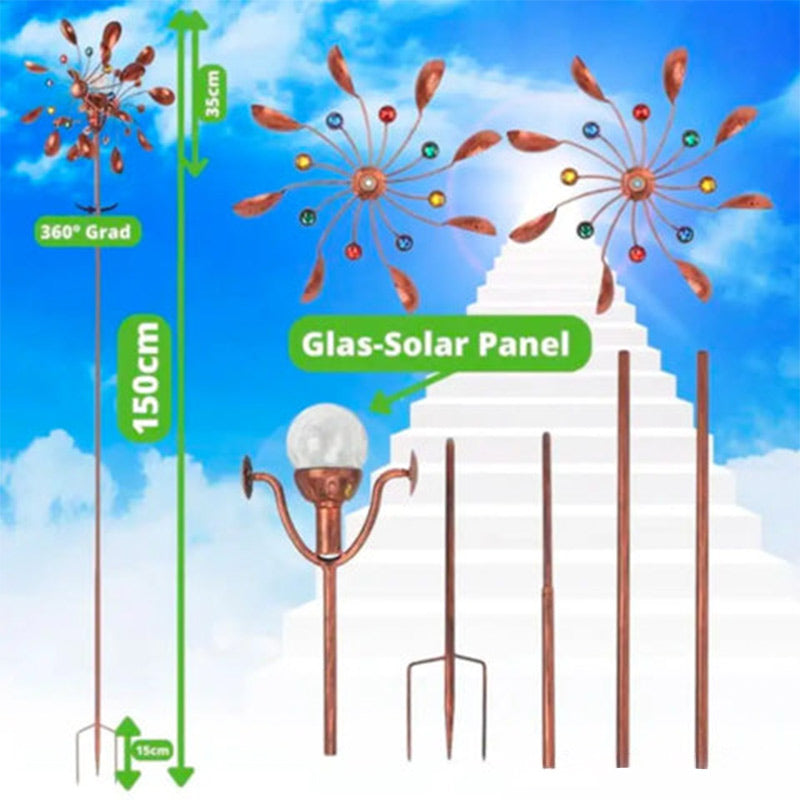 Solar LED Windmühlen Gartenleuchte – farbige Blüten-Dekolampe mit Erdspieß für Außen & Rasen