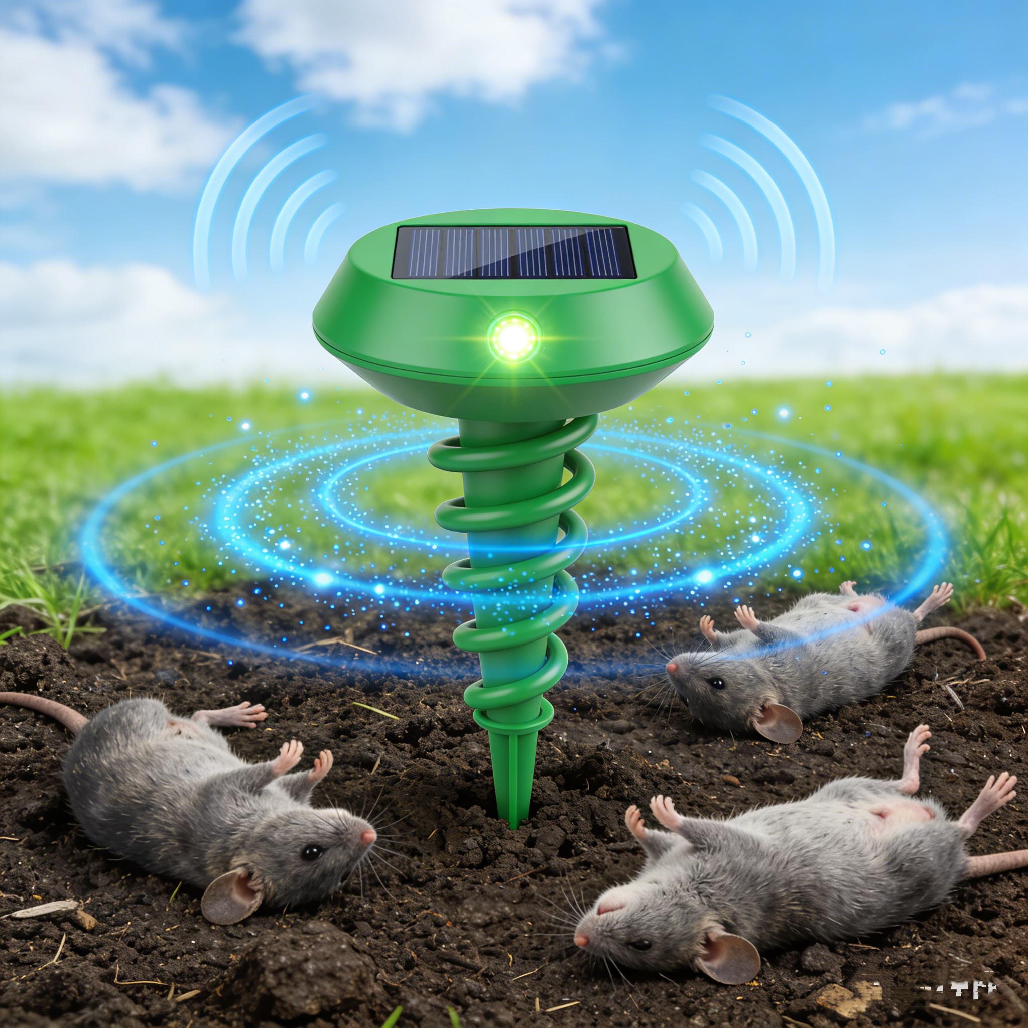 Solar Maulwurfs- und Nagetiervertreiber – Solarbetriebener Maulwurfabwehr für Garten, Feld & Rasen