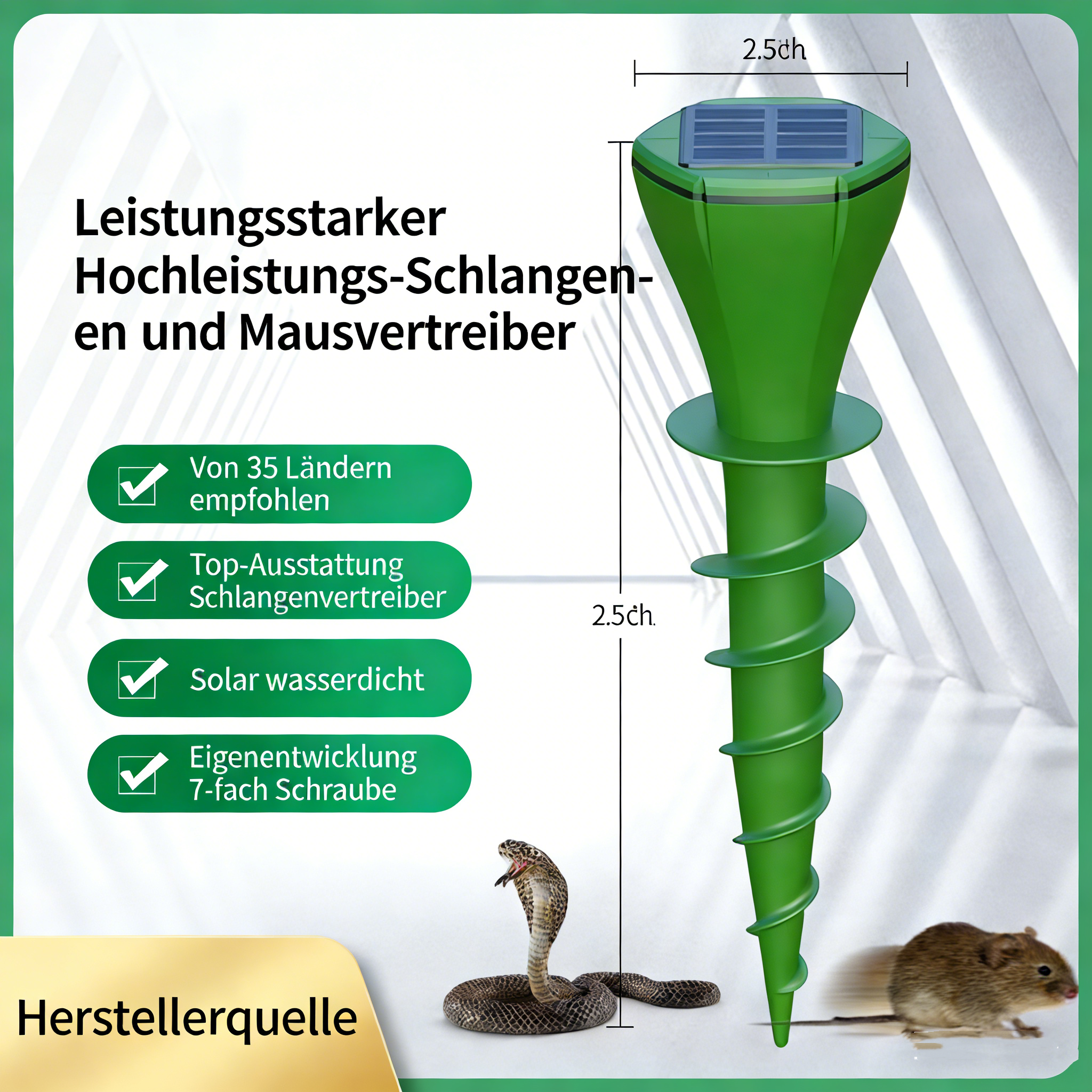 Solar Maulwurfs- und Nagetiervertreiber – Solarbetriebener Maulwurfabwehr für Garten, Feld & Rasen