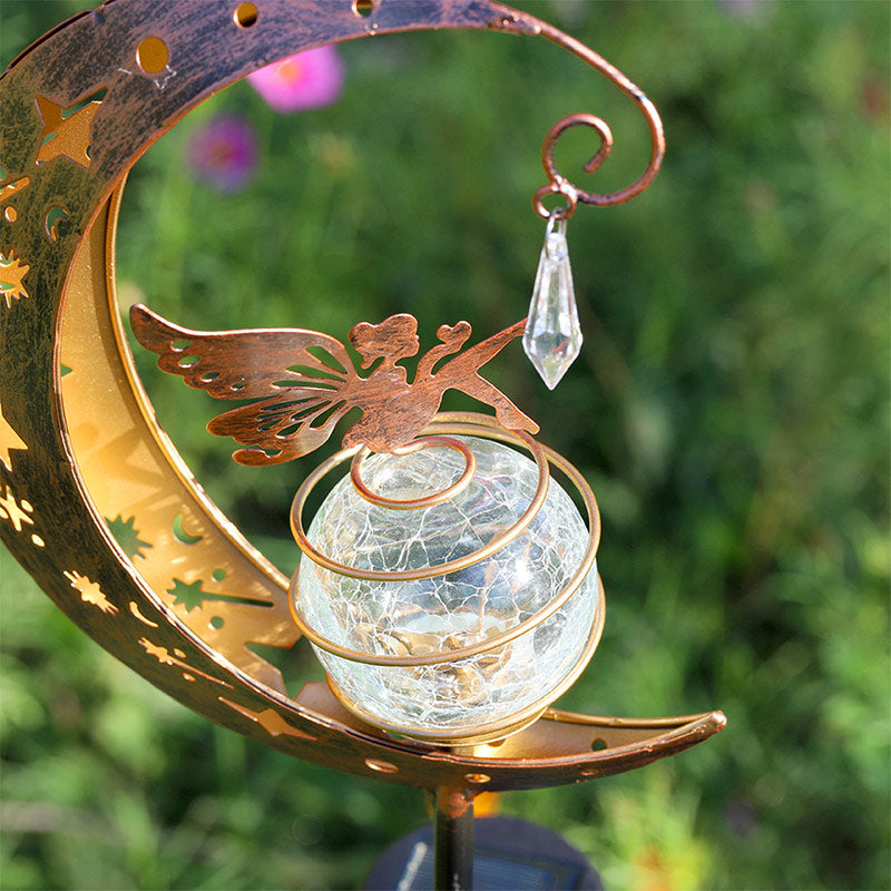 Solar-Mond-Feenlampe – Crackle Glas Erdspieß Lampe für Garten