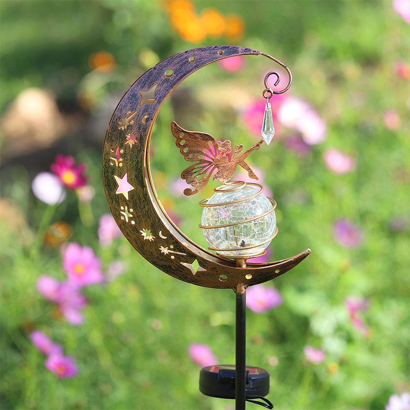 Solar-Mond-Feenlampe – Crackle Glas Erdspieß Lampe für Garten