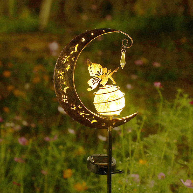 Solar-Mond-Feenlampe – Crackle Glas Erdspieß Lampe für Garten