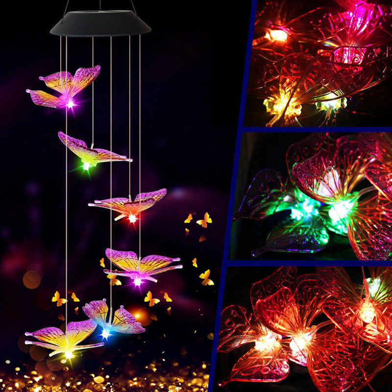 Solar Schmetterling & Kolibri Windspiel – LED Gartenhänger für Außen, Wasserdichte Landschaftsbeleuchtung