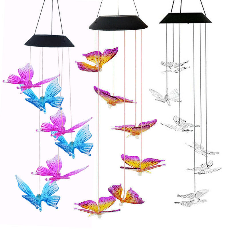 Solar Schmetterling & Kolibri Windspiel – LED Gartenhänger für Außen, Wasserdichte Landschaftsbeleuchtung