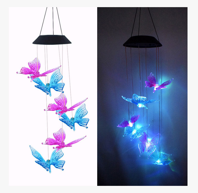 Solar Schmetterling & Kolibri Windspiel – LED Gartenhänger für Außen, Wasserdichte Landschaftsbeleuchtung