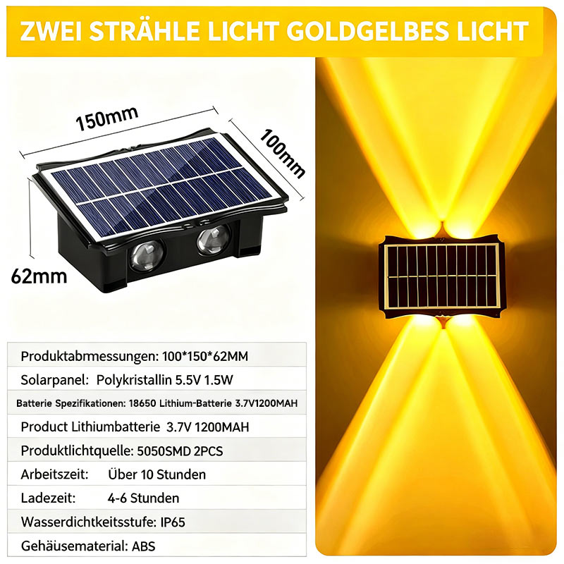 Solar Wandfluter Außen Wasserdicht LED Garten Hof Terrasse Beleuchtung Villa Stimmungslicht