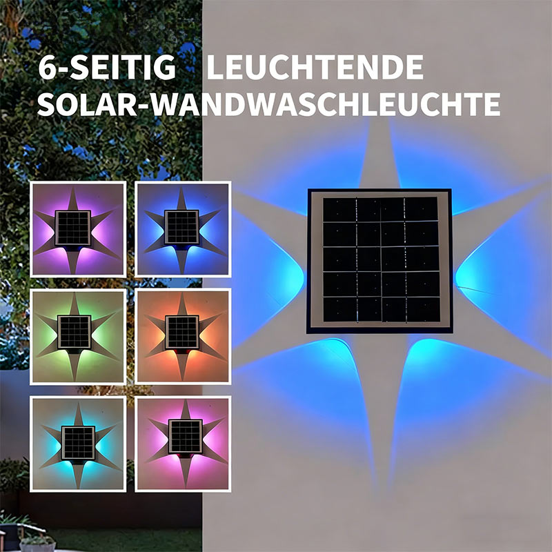 Solar Wandlampe Außen Wasserdicht LED Garten Hof Villa 6 Kopf Leuchte Wandbeleuchtung