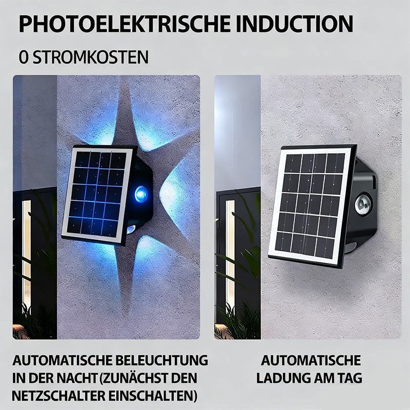 Solar Wandlampe Außen Wasserdicht LED Garten Hof Villa 6 Kopf Leuchte Wandbeleuchtung