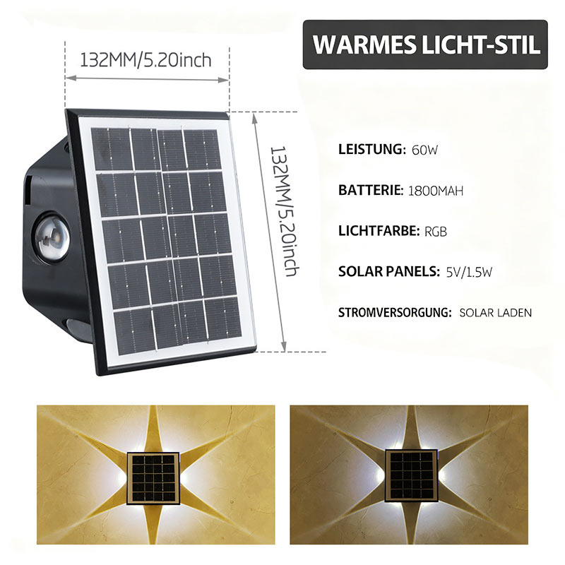 Solar Wandlampe Außen Wasserdicht LED Garten Hof Villa 6 Kopf Leuchte Wandbeleuchtung