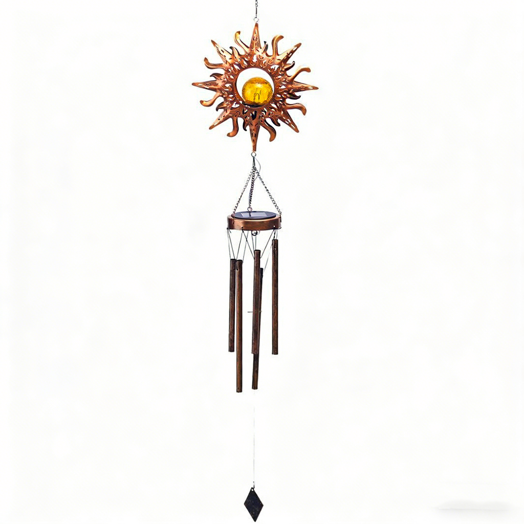 Solar-Windspiel Mond & Sonne für Außen – Metall-Glockenspiel mit Glaskugel-LED – Romantische Garten-Deko mit Lichtspiel – Wetterfest & Warmweiß – Geschenkidee