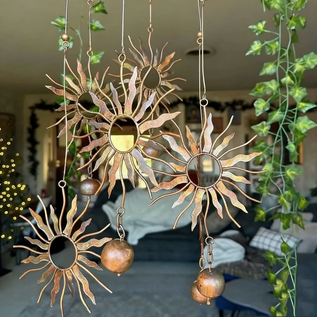 Sonne und Mond Wanddeko aus Metall mit Glocke – Nostalgisches Windspiel & Garten-Hänger im Vintage-Look