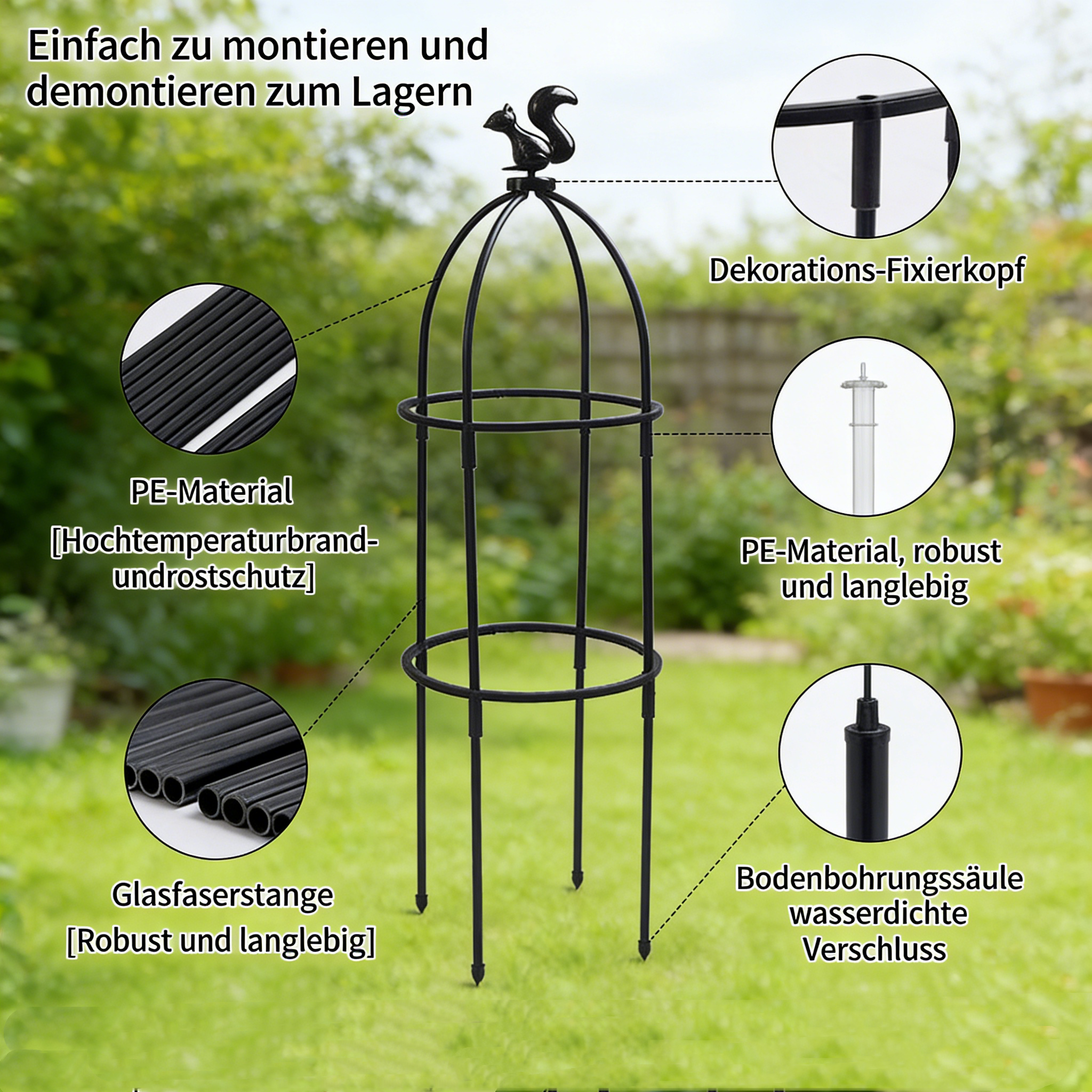 Stabile Rankhilfe für Kletterpflanzen – Rankgitter für Rosen, Clematis & Efeu – Metall/Kunststoff Pflanzenstütze für Garten & Balkon – Rankstab für Stephania Erecta – Verschiedene Größen