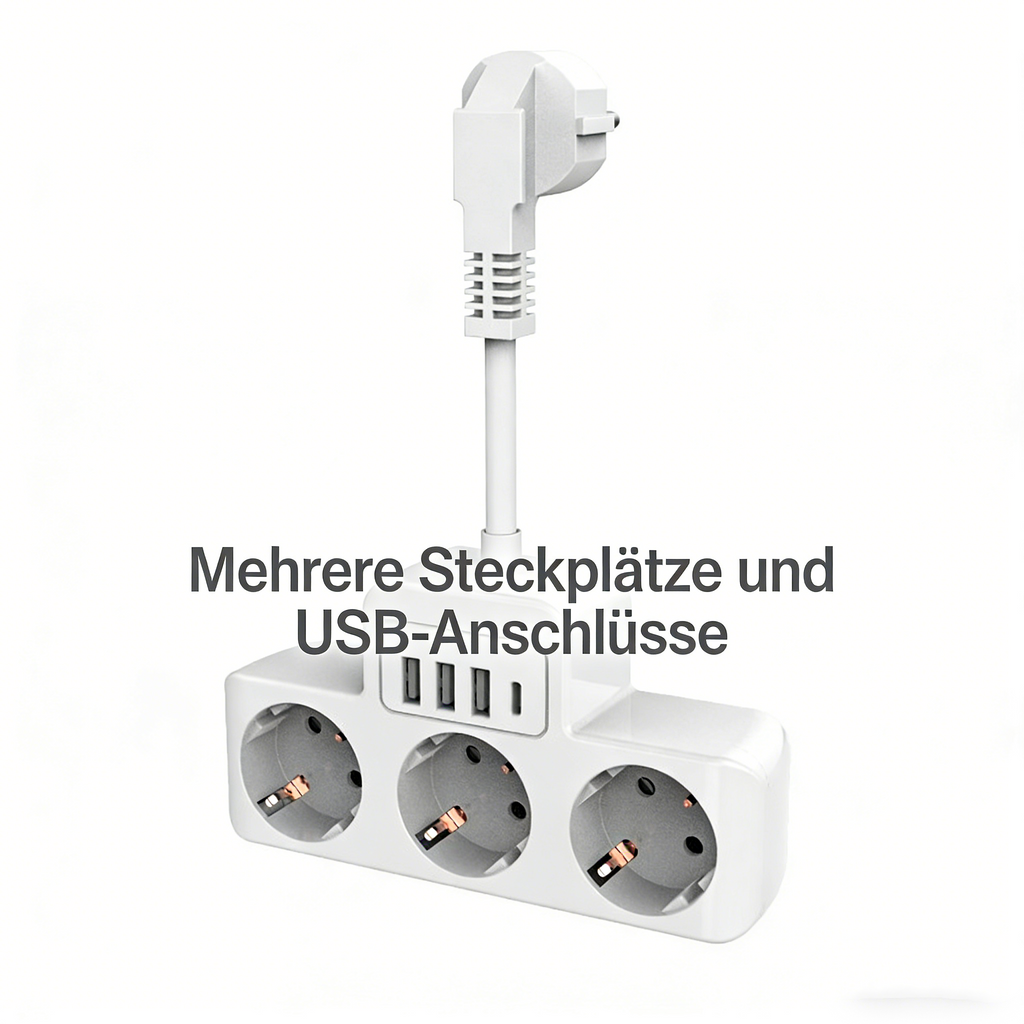 Steckdosenadapter mit USB & Schalter – 3-in-1 Mehrfachstecker für Steckdose – Platzsparender Schuko-Adapter mit Kurzem Kabel – Wand-Steckdosenleiste für Büro & Reise
