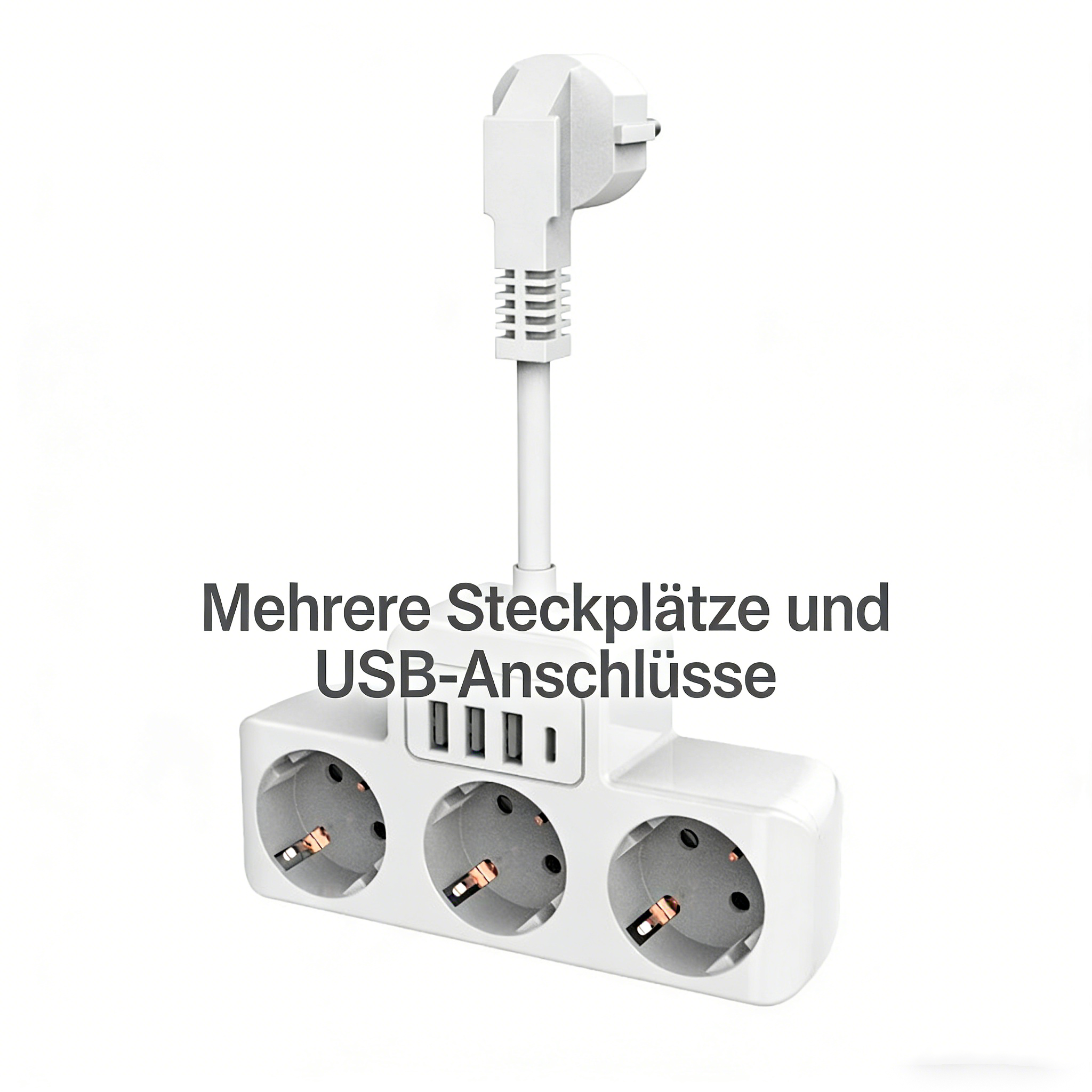 Steckdosenadapter mit USB & Schalter – 3-in-1 Mehrfachstecker für Steckdose – Platzsparender Schuko-Adapter mit Kurzem Kabel – Wand-Steckdosenleiste für Büro & Reise