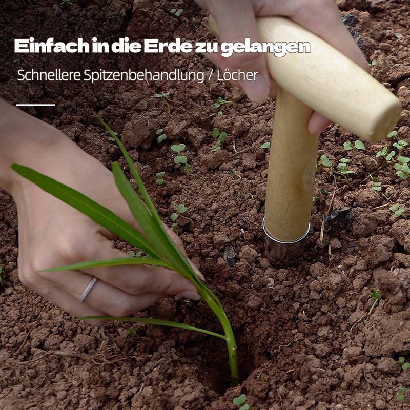 T-förmiger Pflanz- und Düngerbohrer – Gartenwerkzeug mit Holzgriff zum Setzen von Samen & Setzlingen