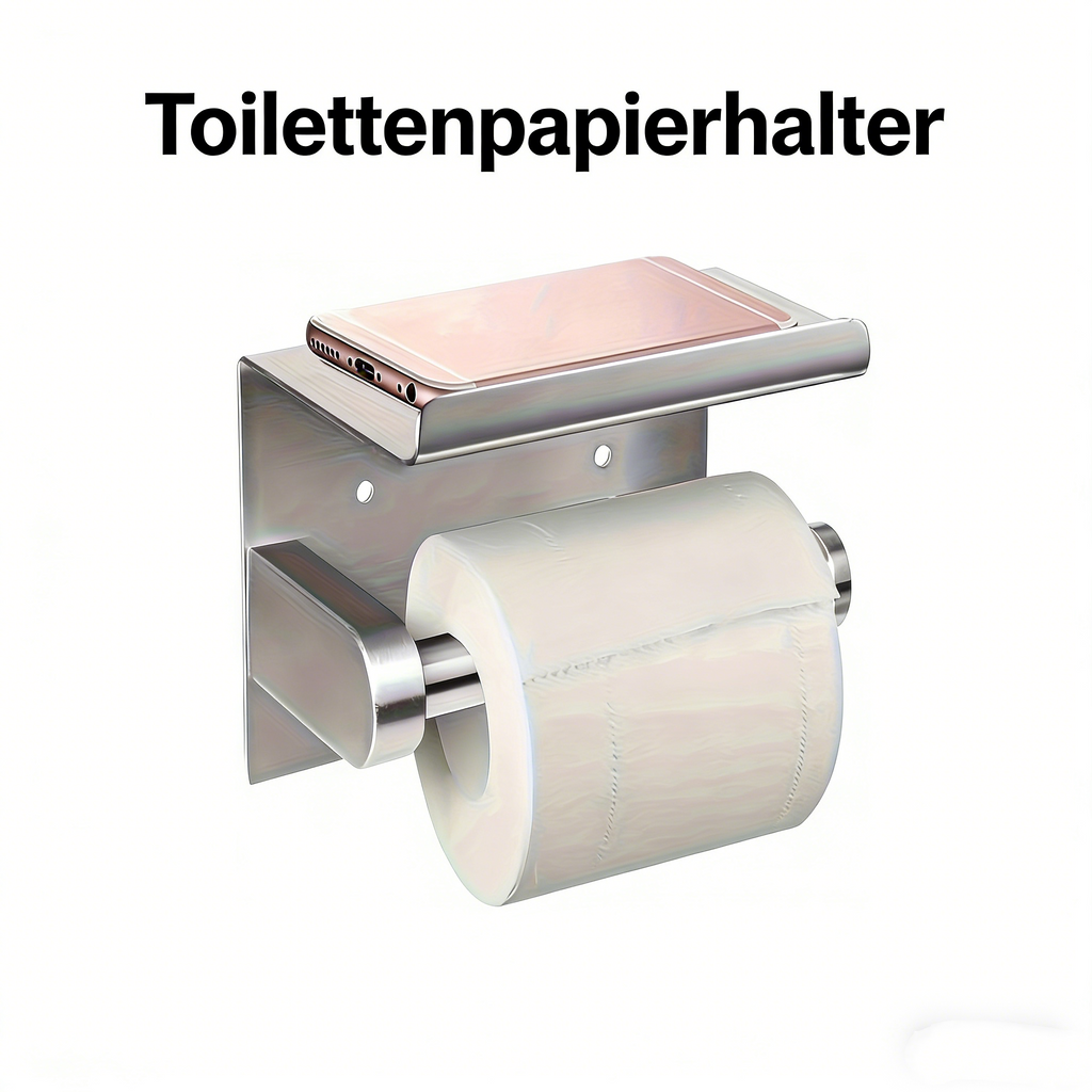 Toilettenpapierhalter Schwarz Matt aus Edelstahl – Klopapierhalter ohne Bohren oder Wandmontage – Papierrollenhalter mit Ablage für Handy & Badezimmer Zubehör