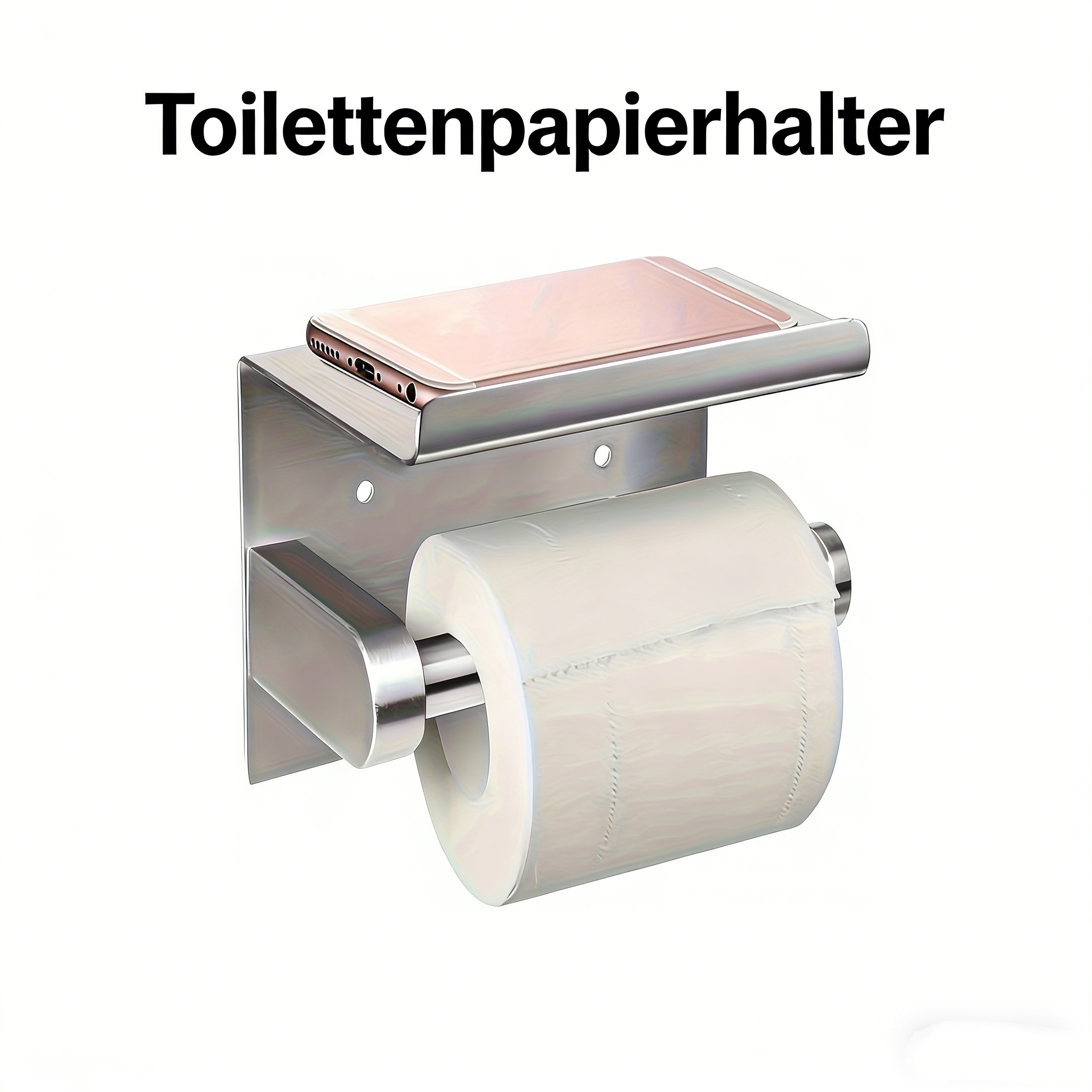 Toilettenpapierhalter Schwarz Matt aus Edelstahl – Klopapierhalter ohne Bohren oder Wandmontage – Papierrollenhalter mit Ablage für Handy & Badezimmer Zubehör