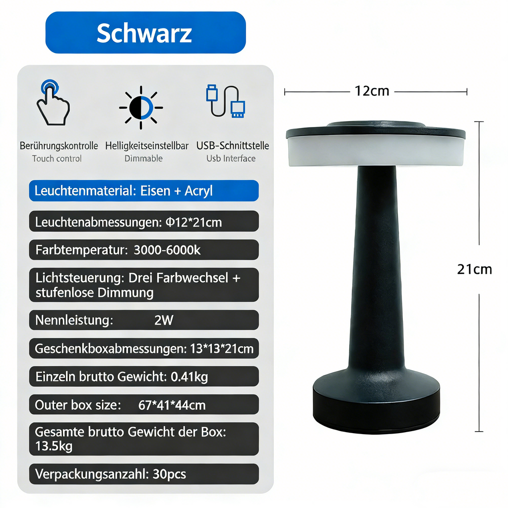 Tragbare Nachtlampe mit Zeitlosem Design – USB aufladbare Stimmungsleuchte – Kabellose Tischlampe für Gaming-Setup & Kinderzimmer – Perfekte Geschenkidee