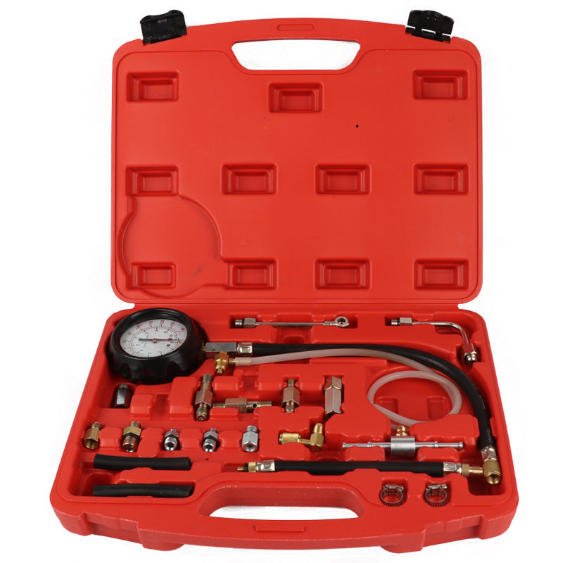 TU-443 Kraftstoffdruckprüfer Set – Profi Benzindruck-Manometer für Einspritzsysteme – Kraftstoffpumpen-Tester mit Adaptern für PKW – Diagnosetool für Kraftstoffsysteme